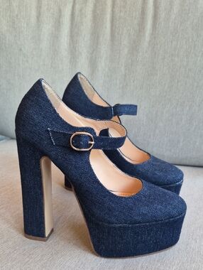 Denim Maryjane Platform Heels